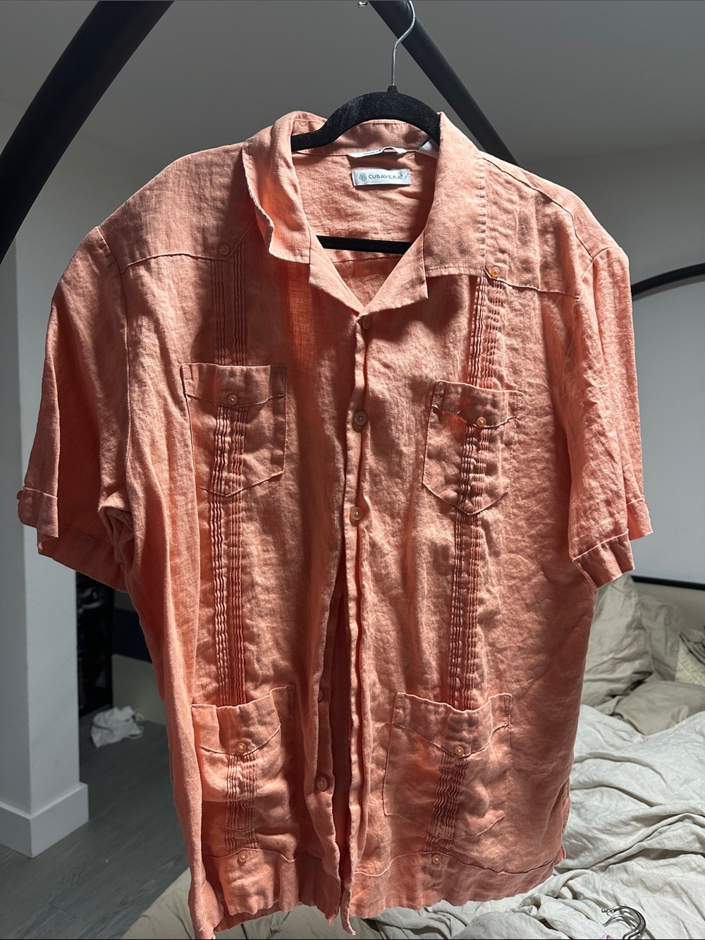 Cubavera Coral Short-Sleeve Linen-Blend Guayabera Shirt